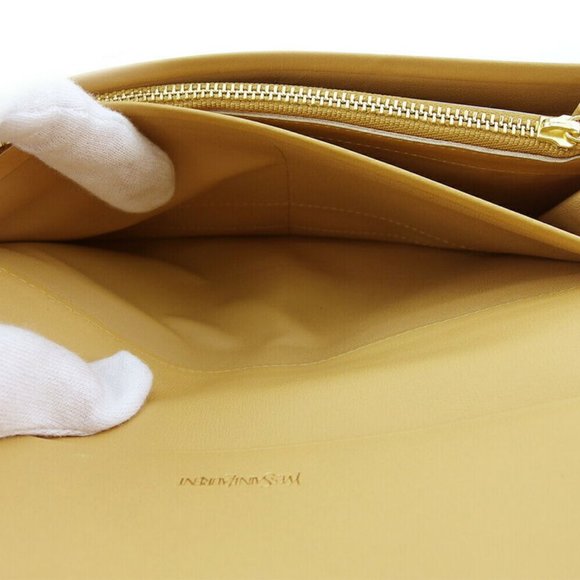 Auth Saint Laurent Long Wallet Logo Beige Leather - Picture 6 of 8